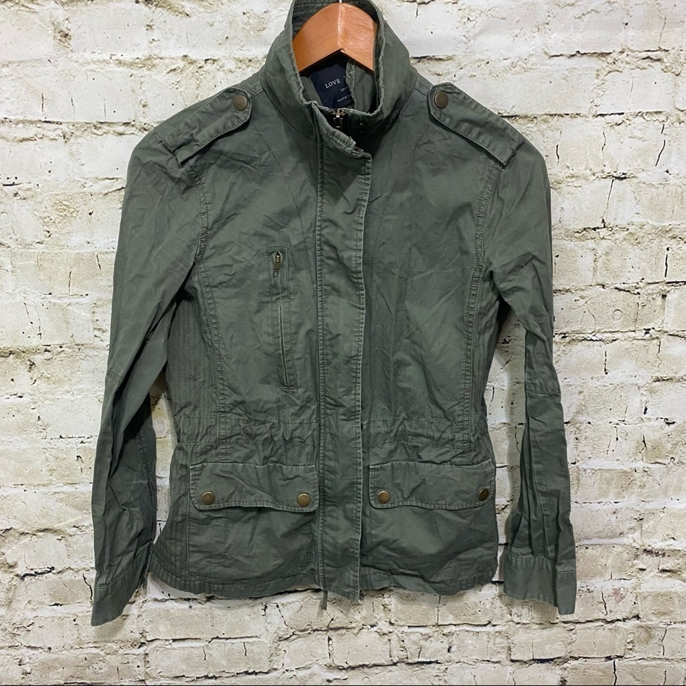 Love Tree Army Green Tactical Cimched Waist Zip Up Jacket